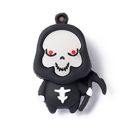 Honeyhandy Halloween Theme PVC Cartoon Demon Pendants, for DIY Keychain Making, Black, 55x40x21mm, Hole: 4mm