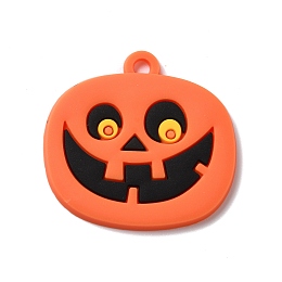 Honeyhandy Pumpkin PVC Pendants, for Halloween, Orange Red, 36x38x2.5mm, Hole: 4mm