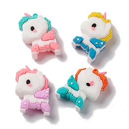 Honeyhandy PVC Plastic Cartoon Pendants, Unicorn, Mixed Color, 48x36x17.5mm, Hole: 3mm