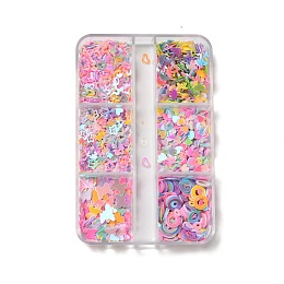 Honeyhandy 6 Style Ornament Accessories PVC Plastic Paillette/Sequins Beads, No Hole/Undrilled Beads, Butterfly/Star/Heart/Umbrella/Ring, Mixed Color, 1.5~5x2.5~5.5x0.3mm