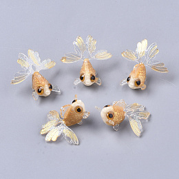 Honeyhandy Cellulose Acetate(Resin) Pendants, Gold Powder, 3D Printed, Imitation Goldfish, Gold, 16~18x28~29x25~27mm, Hole: 1mm.