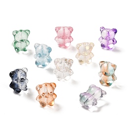 Transparent Glass Beads, Bear, Mixed Color, 14x12x9mm, Hole: 1.2mm