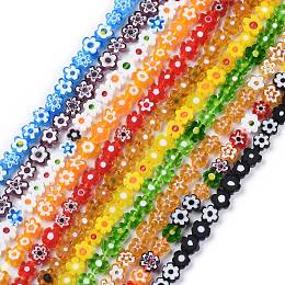 Honeyhandy Handmade Millefiori Glass Bead Strands, Flower, Black, 6.4~9x3.2mm, Hole: 1mm, about 56pcs/Strand, 15.75''(40cm)