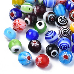 ARRICRAFT Handmade Millefiori Lampwork Beads & Evil Eye Lampwork Beads, Round, Mixed Color, 10x9.5mm, Hole: 1.2~1.4mm, about 100pcs/bag