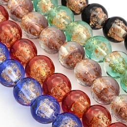 Honeyhandy Handmade Two Tone Gold Sand Lampwork Round Beads Strands, Mixed Color, 12mm, Hole: 1.6~2mm, about 33pcs/strand, 15.7 inch