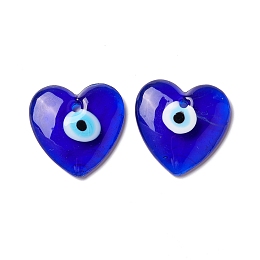 Honeyhandy Handmade Evil Eye Lampwork Pendants, Heart, Blue, 36x35x7.5mm, Hole: 3.5mm