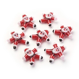 ARRICRAFT Handmade Lampwork Beads, Father Christmas, Red, 26~27x24~26x10mm, Hole: 1.2mm