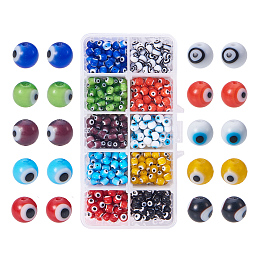 PandaHall Elite 10 Color 6mm Round Evil Eye Lampwork Beads Handmade Beads Assortment Lot for Jewelry Making, about 500pcs/box