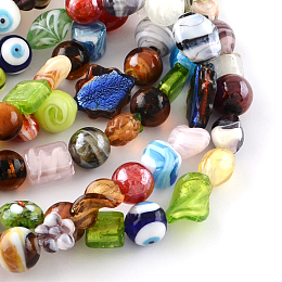 Honeyhandy Mixed Shapes Handmade Lampwork Bead Strands, Mixed Color, 12~24x10~20x6~14mm, Hole: 1~2mm, about 30pcs/strand, 18 inch