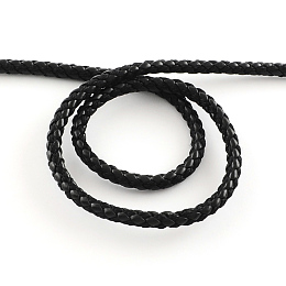 Honeyhandy Braided PU Leather Cord, Imitation Leather Cord for Bracelet Making, Black, 5mm, about 9.84 yards(9m)/roll