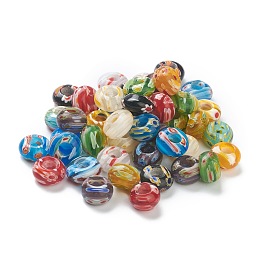 Honeyhandy Handmade Millefiori Lampwork European Beads, Large Hole Beads, Rondelle, Mixed Color, 14x8.5mm, Hole: 5.5mm