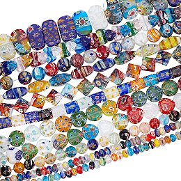 Pandahall Elite 10 Strands Assorted Lampwork Beads Millefiori Beads Glass Loose Bead for Jewelry Making - 15"~16"