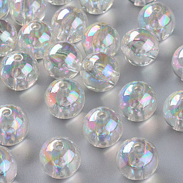 Honeyhandy Transparent Acrylic Beads, AB Color Plated, Round, Clear AB, 16x15mm, Hole: 2.8mm, about 220pcs/500g