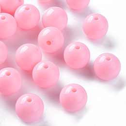 Honeyhandy Opaque Acrylic Beads, Round, Pearl Pink, 16x15mm, Hole: 2.8mm, about 220pcs/500g