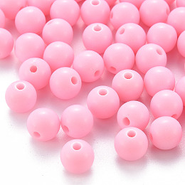 Honeyhandy Opaque Acrylic Beads, Round, Pearl Pink, 8x7mm, Hole: 2mm, about 1745pcs/500g