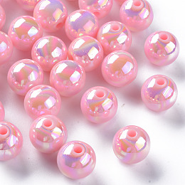 Honeyhandy Opaque Acrylic Beads, AB Color Plated, Round, Pearl Pink, 12x11mm, Hole: 2.5mm, about 566pcs/500g