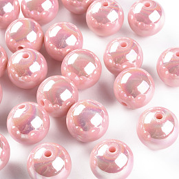 ARRICRAFT Opaque Acrylic Beads, AB Color Plated, Round, Pearl Pink, 20x19mm, Hole: 3mm, about 111pcs/500g