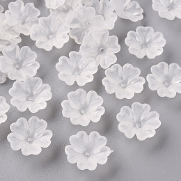 Honeyhandy Transparent Frosted Acrylic Bead Caps, 5-Petal, Flower, White, 16.5x6mm, Hole: 1.6mm, about 959pcs/500g