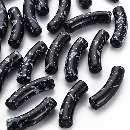 Honeyhandy Opaque Spray Painted Acrylic Beads, Two Tone, Curved Tube, Black, 32x10x8mm, Hole: 1.8mm, about 330pcs/500g