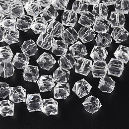 Honeyhandy Transparent Acrylic Beads, Faceted, Cube, Clear, 10x11x11mm, Hole: 2mm, about 670pcs/500g