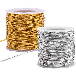 PandaHall Elite 109 Yards 2mm Metallic Cord Braided Metallic Beading Cords Metallic Tinsel Cord Tinsel String for Gift Wrap Ribbon Craft Making, Gold & Silver