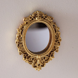 Honeyhandy Miniature Retro Embossed Alloy Mirrors, for Dollhouse Wall Decoration, Oval, Gold, 72x55mm