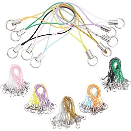 GORGECRAFT 100Pcs 10 Colors Phone Keychain Strap Sliver Tone Split Ring Cords Colorful Polyester Cellphone Charms Lanyard String for Mobile Phone Lariat USB Drive DIY Decorations Supplies