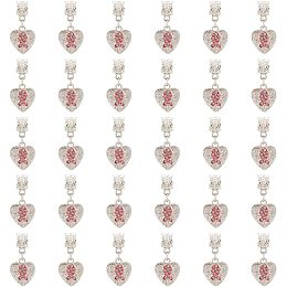 OLYCRAFT 30Pcs Breast Cancer Awareness Charms Pink Robbin Heart Pendants Hope Ribbon Pendant Charms Rhinestone Dangle Charm for DIY Jewelry Craft Necklace Bracelet Making Supplies