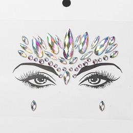 Honeyhandy Acrylic Face Gems Stickers, Self Adhesive Temporary Tattoo, with Teardrop & Half Round & Horse Eye Rhinestones, Colorful, 0.35~2.95x0.35~1x0.15~0.35cm