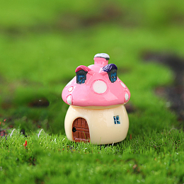 Honeyhandy Mini Resin Mushroom House Figurines, Miniature Landscape Display Decoration, for Dollhouse Accessories, Home Decoration, Pink, 21x26mm