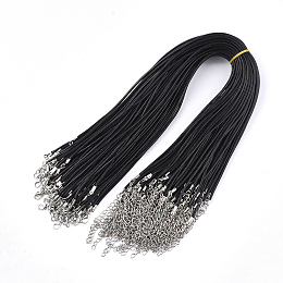 Honeyhandy Waxed Cord Necklace Making, with Zinc Alloy Lobster Clasps, Platinum, Black, 17.8 inch~18 inch(45.5~46cm), 2mm