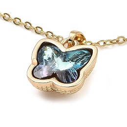 Butterfly Glass Pendant Necklaces, with Light Gold Brass Cable Chains, Pale Turquoise, 16.22 inch(41.2cm)