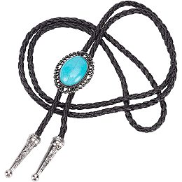 GORGECRAFT Bolo Tie for Men Synthetic Oval Turquoise and Adjustable Leather Necklace Western Cowboy Vintage for Women Bridegroom Wedding