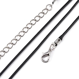 Honeyhandy Korean Waxed Polyester Cord Necklace Making, with Alloy Clasps, Black, 18.1 inch, 1.5mm