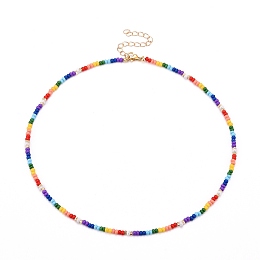 Honeyhandy Glass Seed Beads Beaded Necklaces, with Brass Curb Chains, Colorful, 16.5 inch(42cm)