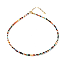 Honeyhandy Natural Agate Beaded Necklaces for Women, with 304 Stainless Steel Lobster Claw Clasps, Round, 18.31 inch(46.5cm), Beads: 2.5~3.5mm