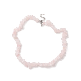 Honeyhandy Natural Rose Quartz Chip Beaded Necklaces with 304 Stainless Steel Lobster Claw Clasp & Chain Extender, Choker Necklace for Women, 15 inch(38.2cm)