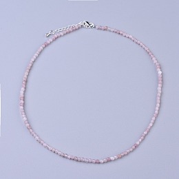 Honeyhandy Natural Rose Quartz Beaded Necklaces, with Brass Lobster Claw Clasps, Faceted Round Beads, 16.5 inch~16.7 inch(42~42.5cm)x2mm