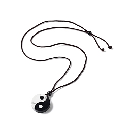 Honeyhandy Natural Obsidian & Howlite Pendant Necklaces, Yin Yang, Black and White, 24.41 inch(62cm)