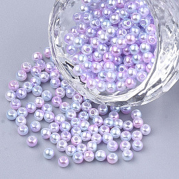 Honeyhandy Rainbow ABS Plastic Imitation Pearl Beads, Gradient Mermaid Pearl Beads, Round, Pink, 9.5~10x9mm, Hole: 1.6mm, about 1000pcs/500g