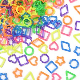 Acrylic Linking Rings, Quick Link Connector, Mixed Shapes, Triangle/Rhombus/Star, Mixed Color, 16.5~24.5x16~17.5x2.4~2.8mm, Inner Diameter: 8.2~15.8x10~12.5mm, about 2000pcs/500g