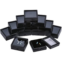 BENECREAT 12PCS Black Gemstone Display Box 2" x 0.78" Jewelry Box Container with Clear Top Lids for Gems, Coins，Jewelry Packing