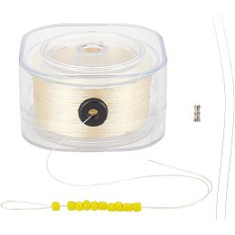 PandaHall Elite 246 Yards 0.2mm String for Bracelet Beading Thread Seed Bead Thread Sewing String with Leading Wire and Organizing Case for Leather Stitching Beading Jewelry Bracelets Making Beige