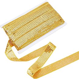 AHANDMAKER 20 Yards Gold Elastic Sequins Trim, 1 Inch(25mm) 5 Row Flat Glitter Sequin Trim Paillette Ribbon Trim Metallic Stretch Sequin Trim, for Dress Embellish Headband Belly Dance Decoration