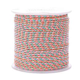 Honeyhandy 4-Ply Cotton Cord, Handmade Macrame Cotton Rope, with Gold Wire, for String Wall Hangings Plant Hanger, DIY Craft String Knitting, Pink, 1.5mm, about 21.8 yards(20m)/roll