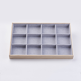 Honeyhandy Cuboid Wood Ornament Displays, Covered with Velvet, 12 Compartments, Light Grey, 35x24 x3.1cm