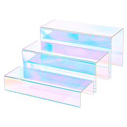 PandaHall Elite 3 Size Rainbow Display Risers, Acrylic Display Stand Large Collectibles Stands Shelf Showcase Fixtures for Jewelry Cosmetics Dessert Cupcake Candy Treat Table Decorations Stand