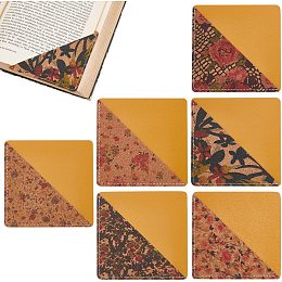 BENECREAT 6Pcs Flower Corner Cork Bookmark Triangle Corner Page Bookmark 6 Styles PU Leather Embroidery Bookmark Handmade Stitched Book Marker for Book Reading, Book Lovers Gift