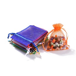 Honeyhandy Rectangle Organza Gift Bags, Jewelry Packing Drawable Pouches, with Vacuum Packing, Mixed Color, 9x7cm