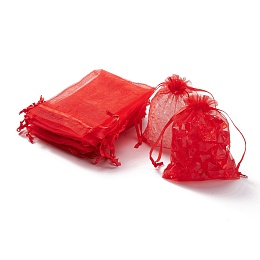 Honeyhandy Organza Gift Bags with Drawstring, Jewelry Pouches, Wedding Party Christmas Favor Gift Bags, Red, 12x9cm